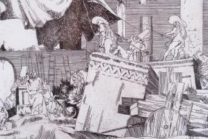 Joe A. Pecsenke (1942-1989): Commedia dell'arte XIX-B. Rézkarc, papír, jelzett, üvegezett keret...