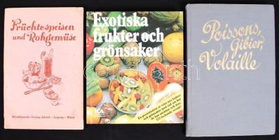 3db idegen nyelvű szakácskönyv Német, Francia és Svéd nyelveken. Gisa v Barsewisch: Exotiska frukter och grönsaker. H.n., 1985, ICA bokförlag kiadó. Früchtespeisen und Rohgemüse. Zürich / Leizig / Wien, 1937, Wendepunkt kiadó. Poissons, gibier et volaille. 2. kiadás. Paris-Strasbourg, é.n., Sanitas S. A. kiadó.