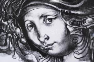 Szász Endre (1926-2003): Női fej. Artist print 3/10, papír, jelzett, üvegezett keretben, 23×30 cm