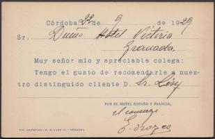 1928 Hotel Espana y Francia, Córdoba, reklámos lap