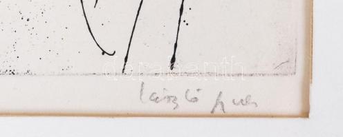 László Gyula (1910-1998): Műteremben. Litográfia, papír, jelzett, üvegezett keretben, 39×30 cm