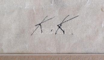 Kernstok Károly (1873-1940): Női akt tanulmányok. Tus, papír, jelzett, üvegezett keretben, 28×36 cm