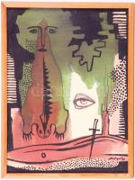 Drégely László (1932-1990): Üzenet. Vegyes technika, selyem-farost, jelzett, keretben, 37×28 cm