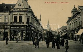 Nagyvárad Rákóczi út, a Wéber testvérek áruháza, bútorkereskedés / street, shops, tram