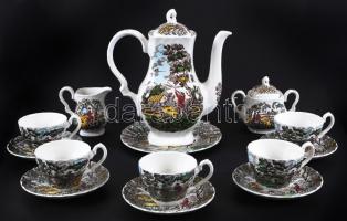 The Hunter, vadászjelenetekkel díszített, máz alatt részben kézzel festett, jelzett Myott porcelán t...