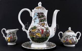 The Hunter, vadászjelenetekkel díszített, máz alatt részben kézzel festett, jelzett Myott porcelán t...