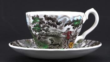 The Hunter, vadászjelenetekkel díszített, máz alatt részben kézzel festett, jelzett Myott porcelán t...