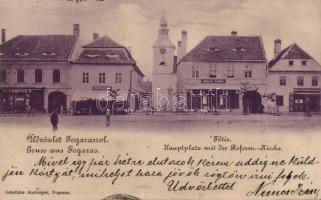 Fogaras main square, shops