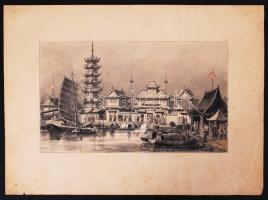 Dörre Tivadar (1858-1932): 2 db város rajza, jelzés nélkül, hátoldalán MNG pecséttel, 13×22 cm (2×)