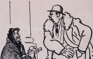 Bér Dezső (1875 - 1924): Koldus a tőzsde előtt. Tus, papír, jelzett, paszpartuban, 22×13 cm