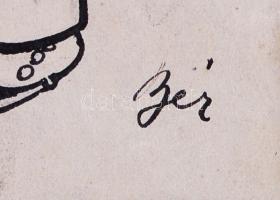 Bér Dezső (1875 - 1924): Koldus a tőzsde előtt. Tus, papír, jelzett, paszpartuban, 22×13 cm