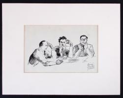 Biai-Főglein István (1905-1974): Feszült hangulat. Tus, papír, jelzett, paszpartuban, 13×20 cm
