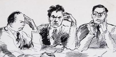 Biai-Főglein István (1905-1974): Feszült hangulat. Tus, papír, jelzett, paszpartuban, 13×20 cm