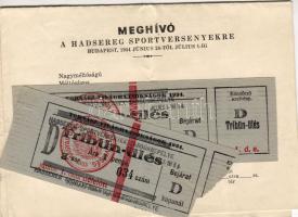 1934 Hadsereg sportversenyre meghívó és 2 db belépőjegy