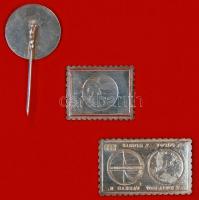 1980. "Szovjet-Magyar közös űrrepülés" Ag jelvény 8,1g + ÁP bélyeg formájú Szovjet-Magyar ...