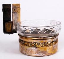 4 darabos ezüstözött réz dohányzó készet.  Gyufa és hamutartó metszett üvegbetéttel, tálcával / Silv...