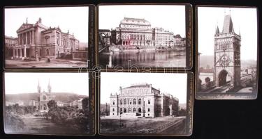 cca 1900 Prága, 5db városképes keményhátú fotó /  Praha, 5 vintage photos, 23x16cm