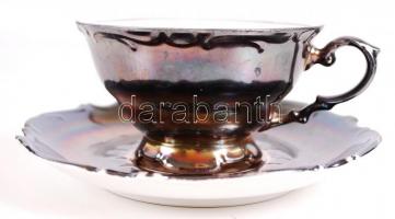 1918-1929 Komplett, ezüstözött, jelzett Arzbergi Schumann porcelán teáskészlet. Teás kancsó, cukorta...