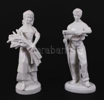 Porcelán, jelzett arató pár / Porcelain, marked, reaper pair 26cm