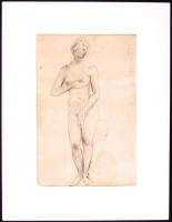 Feszty Masa (1895-1979): Női akt. Szén, papír, kisebb foltok, jelzett, paszpartuban 23×15 cm