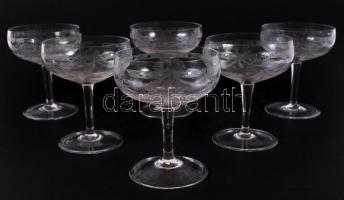 XX. sz eleje 6 db kristály pezsgős pohár / Crystal champagne glasses