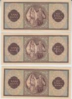 Horvátország 1943. 5000K sorszámkövető (3x) T:I,I-
Croatia 1943. 5000 Kuna  sequential serials (3x) ...