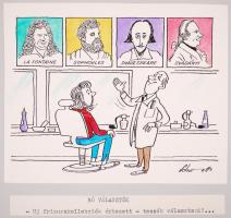 Schwott Lajos (1906?-1987): 9 db karikatúra. Akvarell, papír, jelzett, 11×13 cm