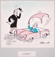 Schwott Lajos (1906?-1987): 9 db karikatúra. Akvarell, papír, jelzett, 11×13 cm