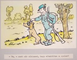 Schwott Lajos (1906?-1987): 9 db karikatúra. Akvarell, papír, jelzett, 11×13 cm