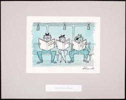 Schwott Lajos (1906?-1987): 9 db karikatúra. Akvarell, papír, jelzett, 11×13 cm