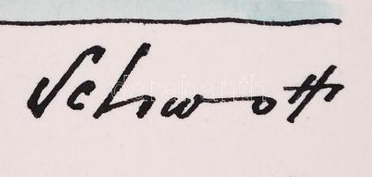 Schwott Lajos (1906?-1987): 9 db karikatúra. Akvarell, papír, jelzett, 11×13 cm