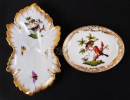 2db, Rothschild-mintás, kézzel festett, aranyozott, jelzett Herendi tálka /  Hand painted Herendi plates with Rothschild pattern, 15x8,5cm, 10x7,5cm