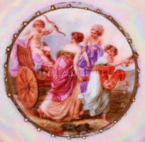 Mitológiai jelenettel díszített, matricás, aranyozott, jelzett Victoria porcelán tálka / 
Victoria p...