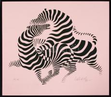 Vasarely Victor (1908-1997): Zebrák. Színes szita EA/HC , papír, jelzett, 26×29 cm