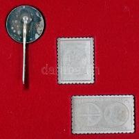 1980. "Szovjet-Magyar közös űrrepülés" Ag jelvény 8,1g + ÁP bélyeg formájú Szovjet-Magyar ...