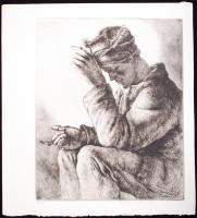 Komjáti Wanyerka Gyula (1894 - 1958): Gondolkodó. Rézkarc 65/15, papír, jelzett, 25×20 cm