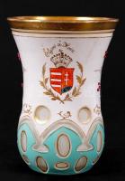 Emlék pohár, több rétegű, kézzel festett, metszett, hibátlan, m:12 cm / Antique glass, perfect condi...