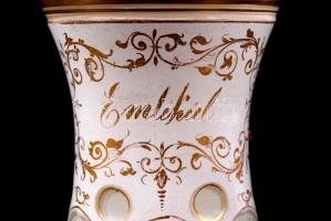 Emlék pohár, több rétegű, kézzel festett, metszett, hibátlan, m:12 cm / Antique glass, perfect condi...