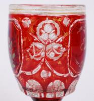 Emlék kehely, több rétegű, kézzel festett, csiszolt metszett, hibátlan, m:16 cm /Antique chalice, pe...