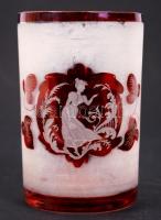 Emlék pohár, homok fújt, hibátlan, m:11 cm