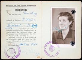 1944 Sárga csillag megkülönböztető jelzés viselésére kötelezett zsidó személy részére, hozzá szabad ...