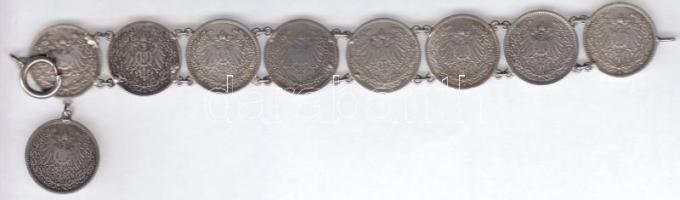 Német Birodalom 1905-1915A 1/2M Ag (9x) karkötőként összefűzve T:vegyes
German Reich 1905-1915A 1/2 ...