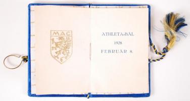 1928 Magyar Athletikai Club Athleta bál táncrend tartó. Réz plakettel, dombornyomott címeres belső r...