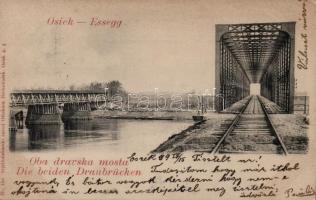 1899 Eszék Drava bridges (small tear)