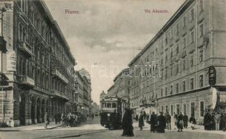 Fiume Adamich street, Grand Hotel Europe, Hotel Lloyd, tram