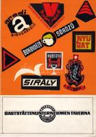 Budapesti éttermek logói + Rézkakas étterem étlapjának kézzel festett előlapja