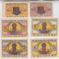 Budapest 1920. "Világítási és Vízmű Rt." értékjegy 20f, 50f, 1K, 2K, 5K, 10K (6db) boríték...