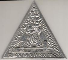 1930-as évek háromszögalakú alu. tábla "Szt. Kristóf-Lánchíd" T:2