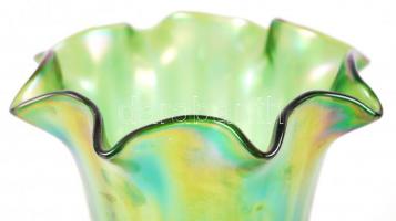 Szakított antik irizáló üvegváza, jelzés nélkül, hibátlan, m:16 cm, d:12 cm / Antique iridescent gla...