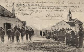 Zsdála / Zdala the shop of Pichler, school